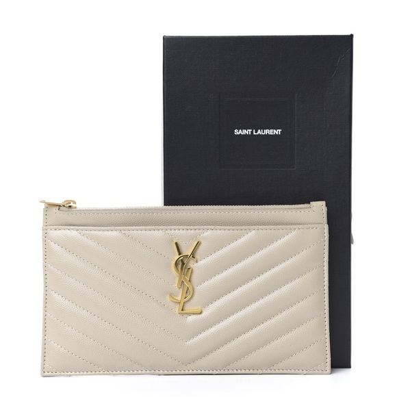 YSL CASSANDRE SAINT LAURENT MATELASSÉ ZIPPED POUCH GRAIN DE POUDRE BILL Sea Salt - Picture 4 of 8